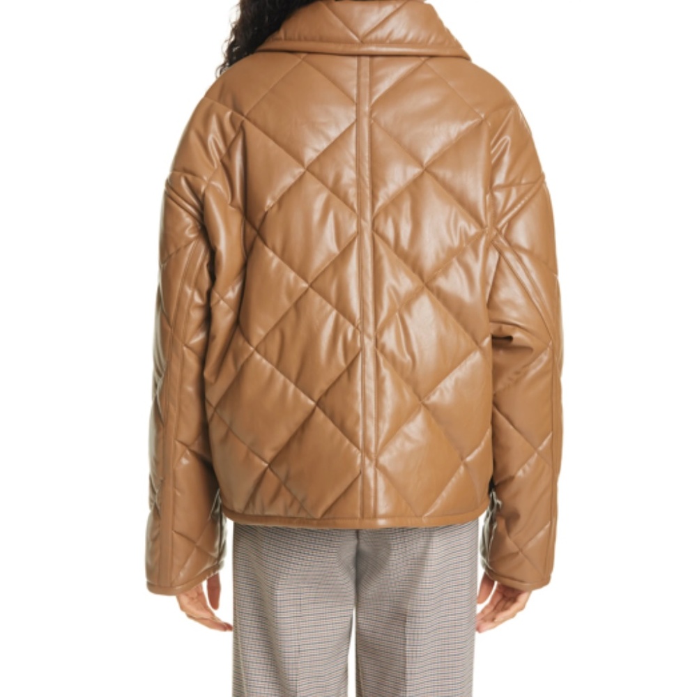 STAND STUDIO Jacinda Quilted Faux-leather Puffy Jacket  Brown NWOT EU 42 US 10 - Picture 2 of 8